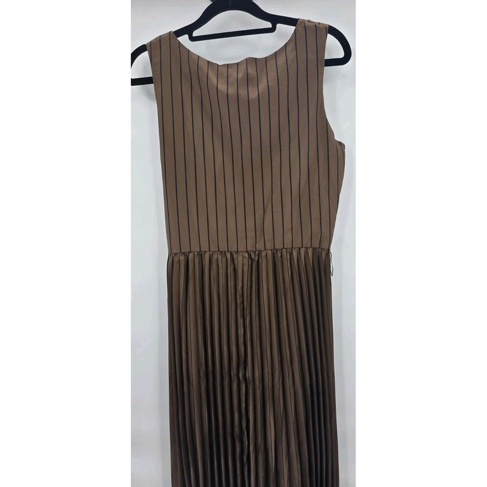 AMOUR VERT CAMBRIA DRESS WOMENS SMALL BRONZE OLIVE PINSTRIPE PLEATED MIDI NEW!! - Picture 7 of 15